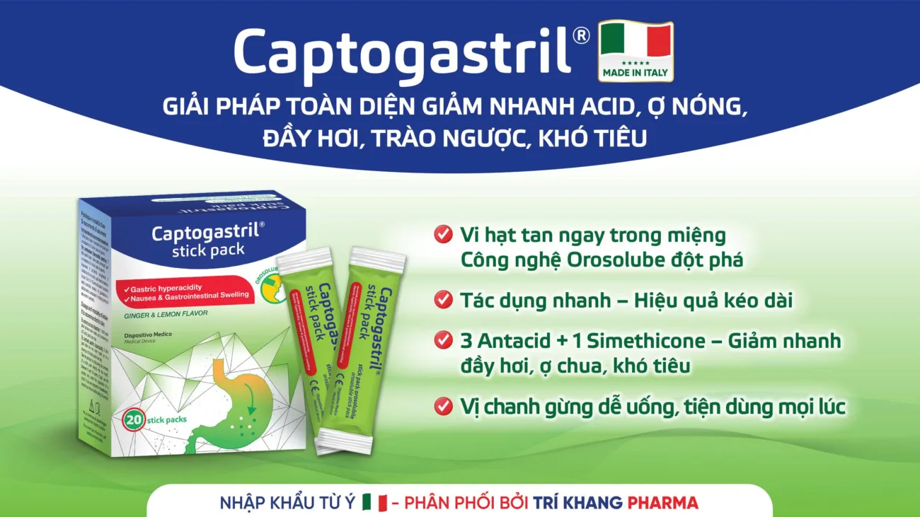 Captogastril® – Sản phẩm độc quyền từ Trí Khang Pharma giúp giảm nhanh acid, ợ nóng, đầy hơi, trào ngược, khó tiêu Captogastril® – Sản phẩm độc quyền từ Trí Khang Pharma giúp giảm nhanh acid, ợ nóng, đầy hơi, trào ngược, khó tiêu